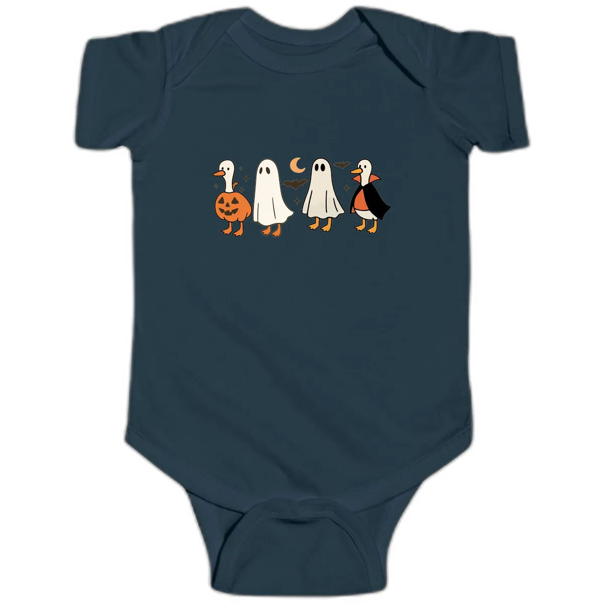 Halloween Duck And Ghost Friends Baby Onesie in Navy