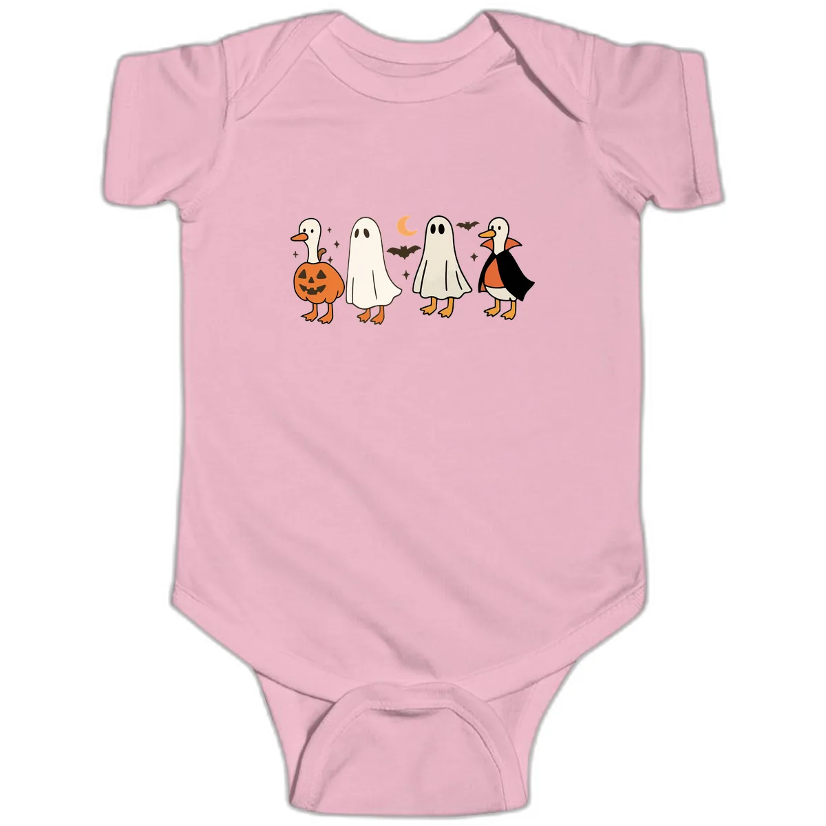 Halloween Duck And Ghost Friends Baby Onesie in Pink