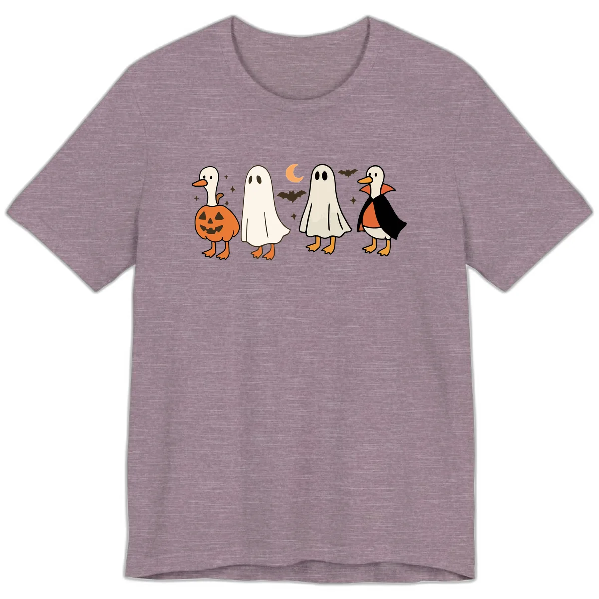 Halloween Duck And Ghost Friends Premium T-Shirt in Heather Purple