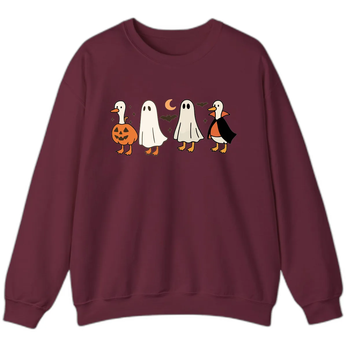 Halloween Duck And Ghost Friends Sweatshirt in Maroon