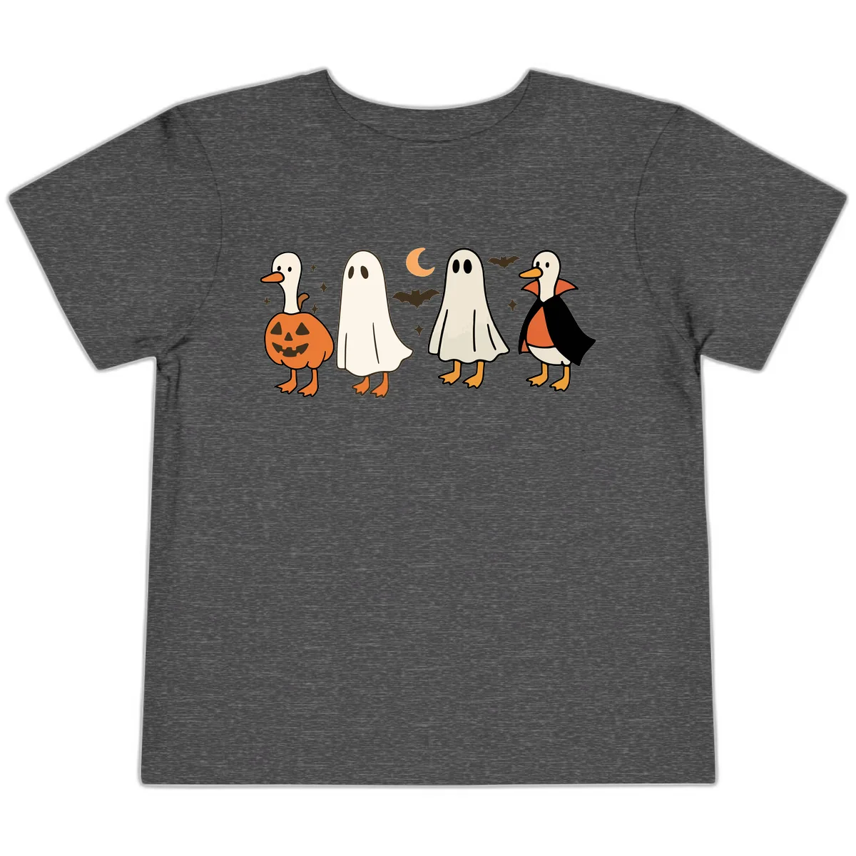 Halloween Duck And Ghost Friends Toddler T-Shirt in Dark Heather Grey