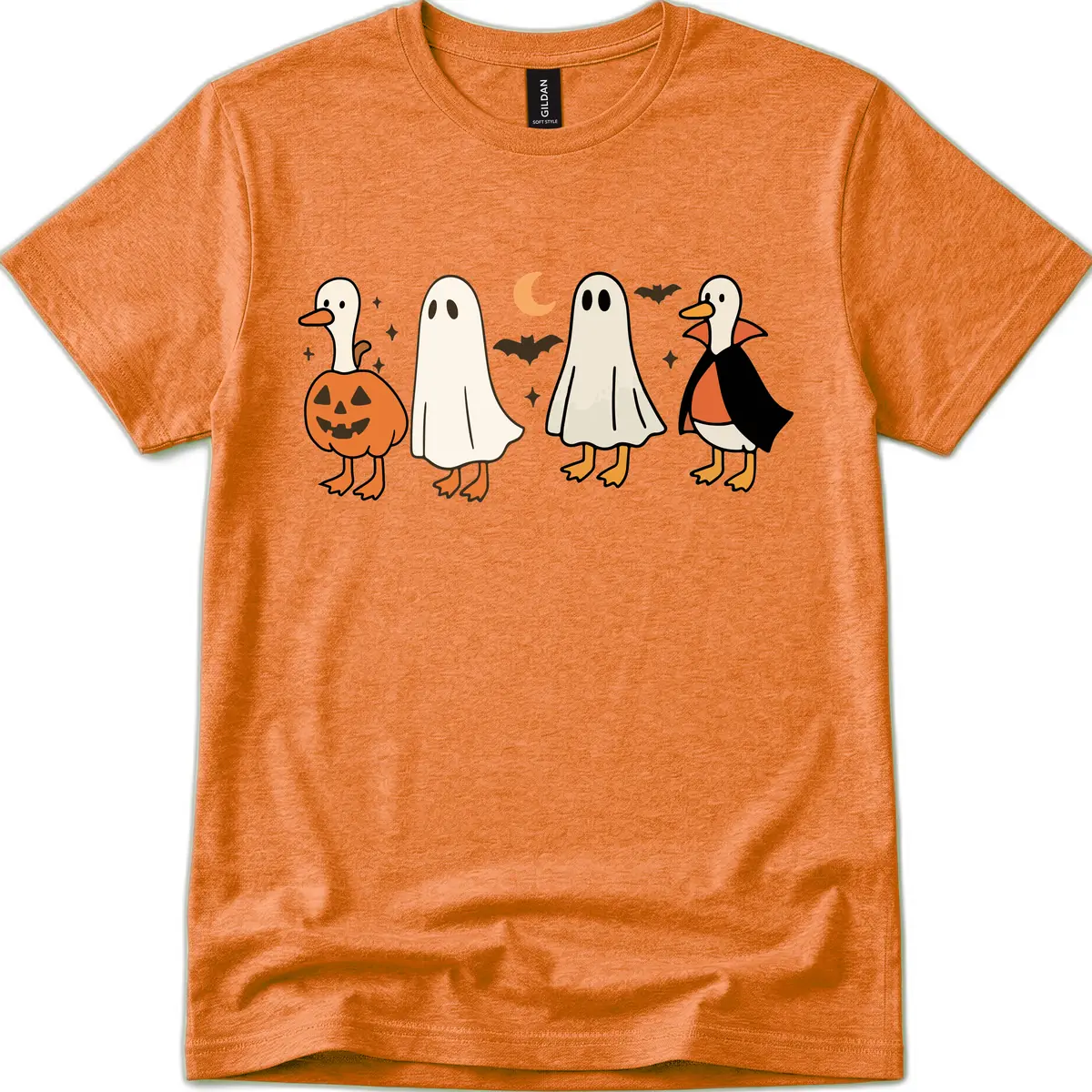 Halloween Duck And Ghost Friends T-Shirt in Heather Orange