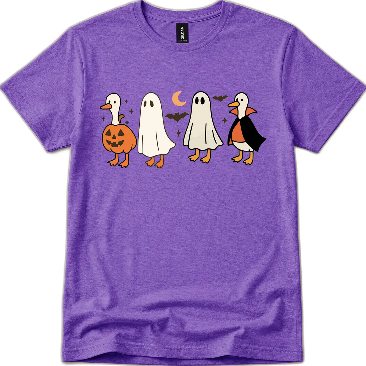 Halloween Duck And Ghost Friends T-Shirt in Heather Purple