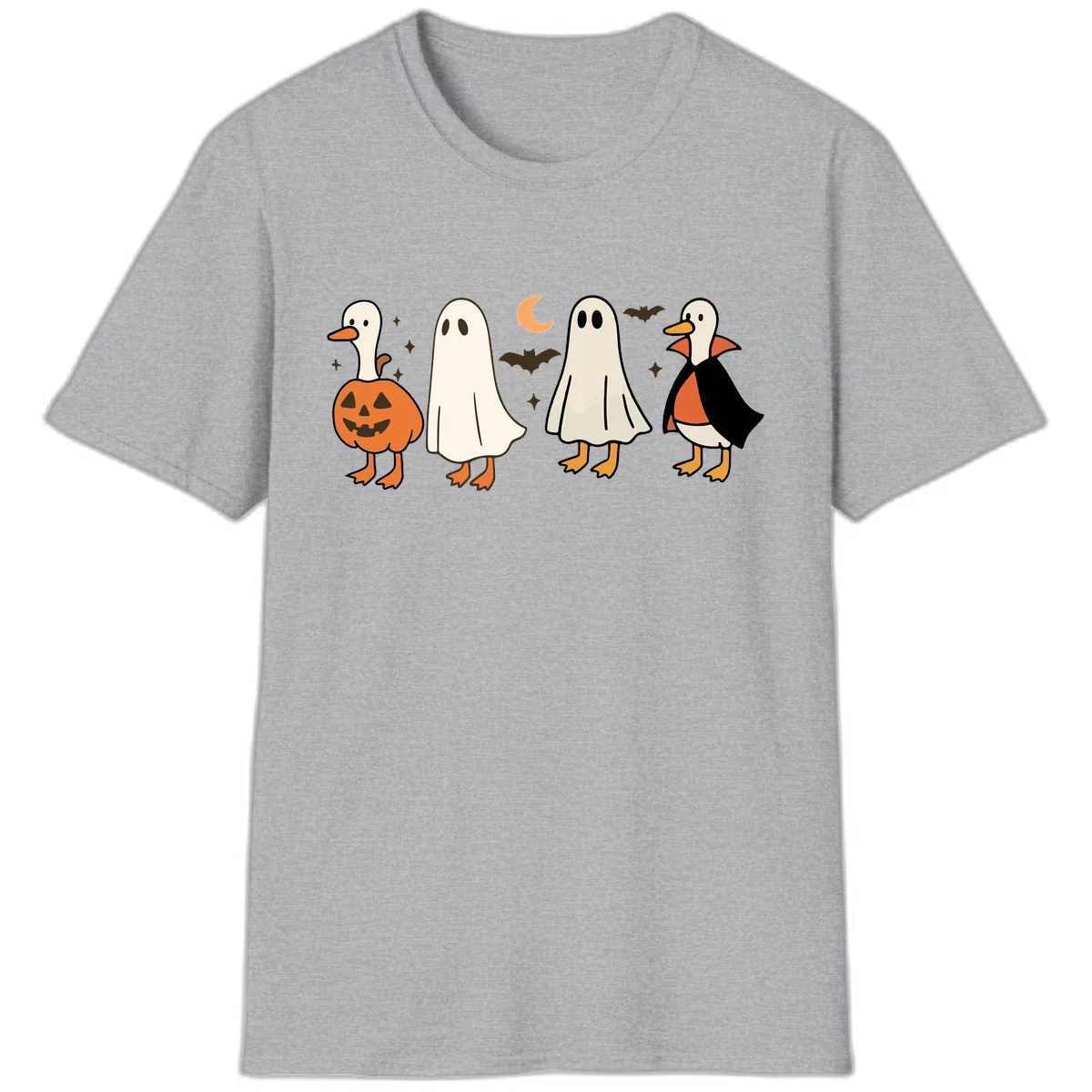 Halloween Duck And Ghost Friends T-Shirt in Sport Grey