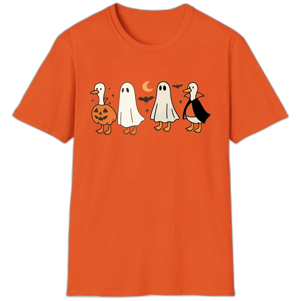 Halloween Duck And Ghost Friends T-Shirt in Orange