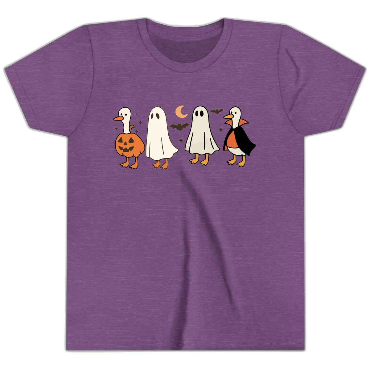 Halloween Duck And Ghost Friends Youth T-Shirt in Heather Team Purple
