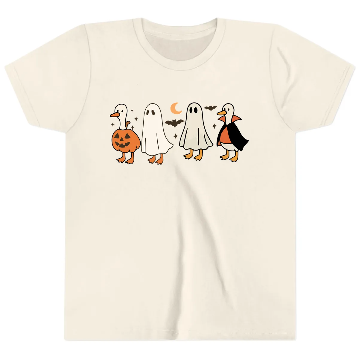 Halloween Duck And Ghost Friends Youth T-Shirt in Natural