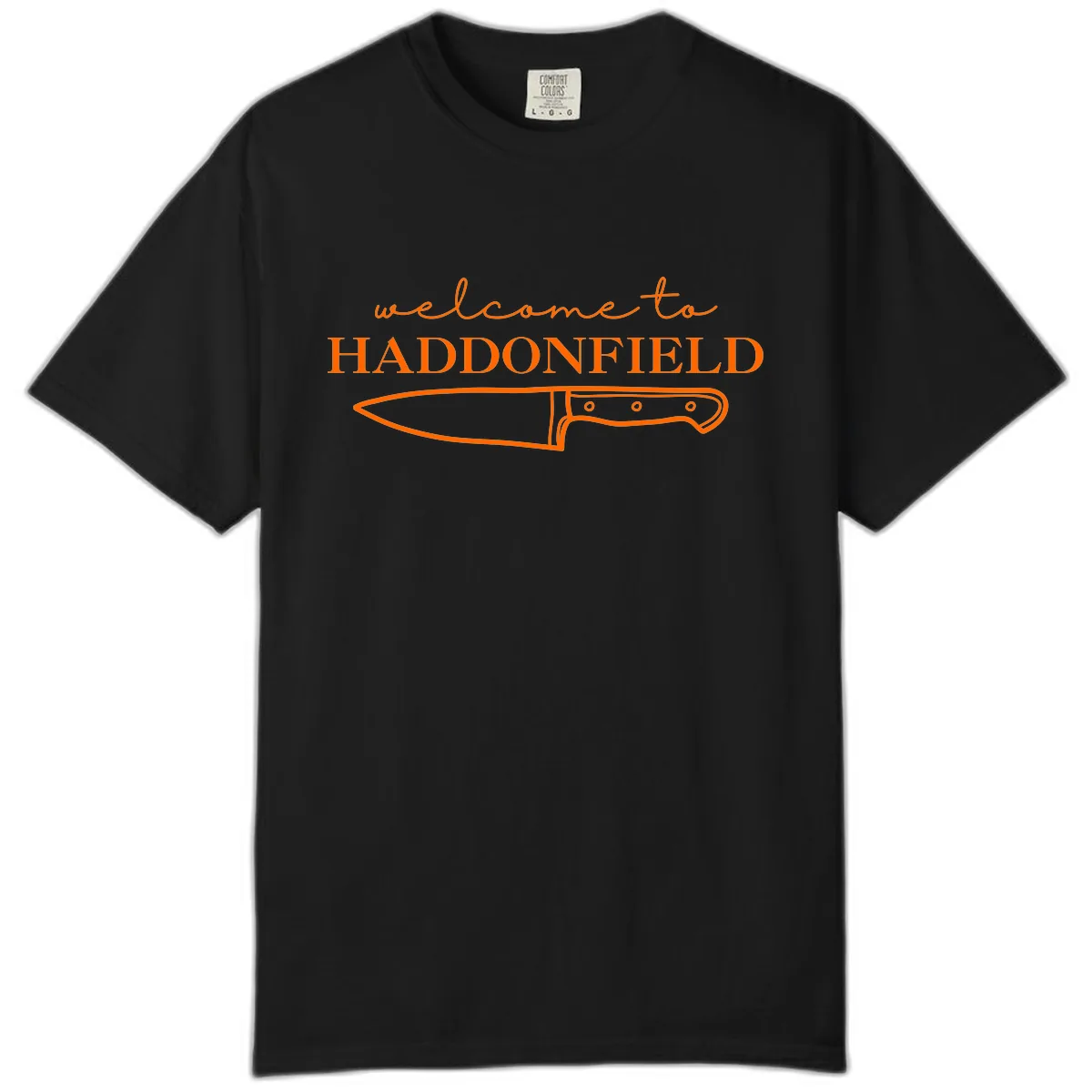 Welcome To Haddonfield Halloween Knife Design Comfort Color in Black
