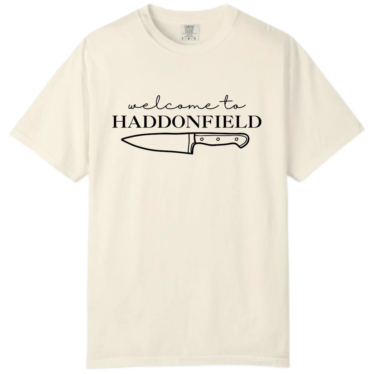 Welcome To Haddonfield Halloween Knife Design Comfort Color in Ivory