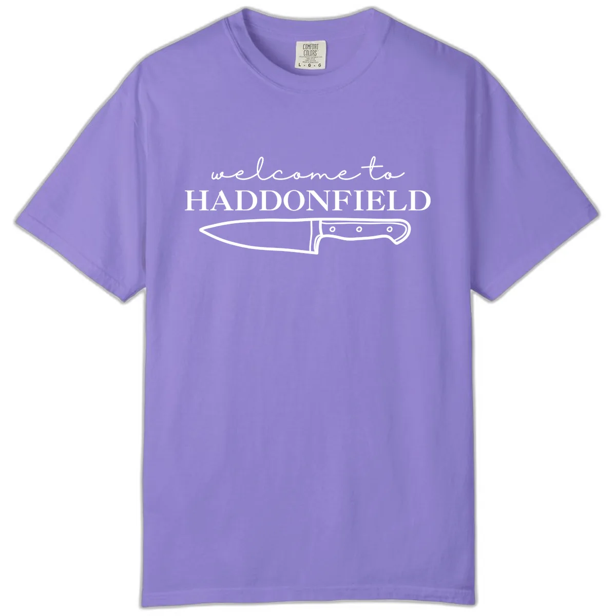 Welcome To Haddonfield Halloween Knife Design Comfort Color in Violet