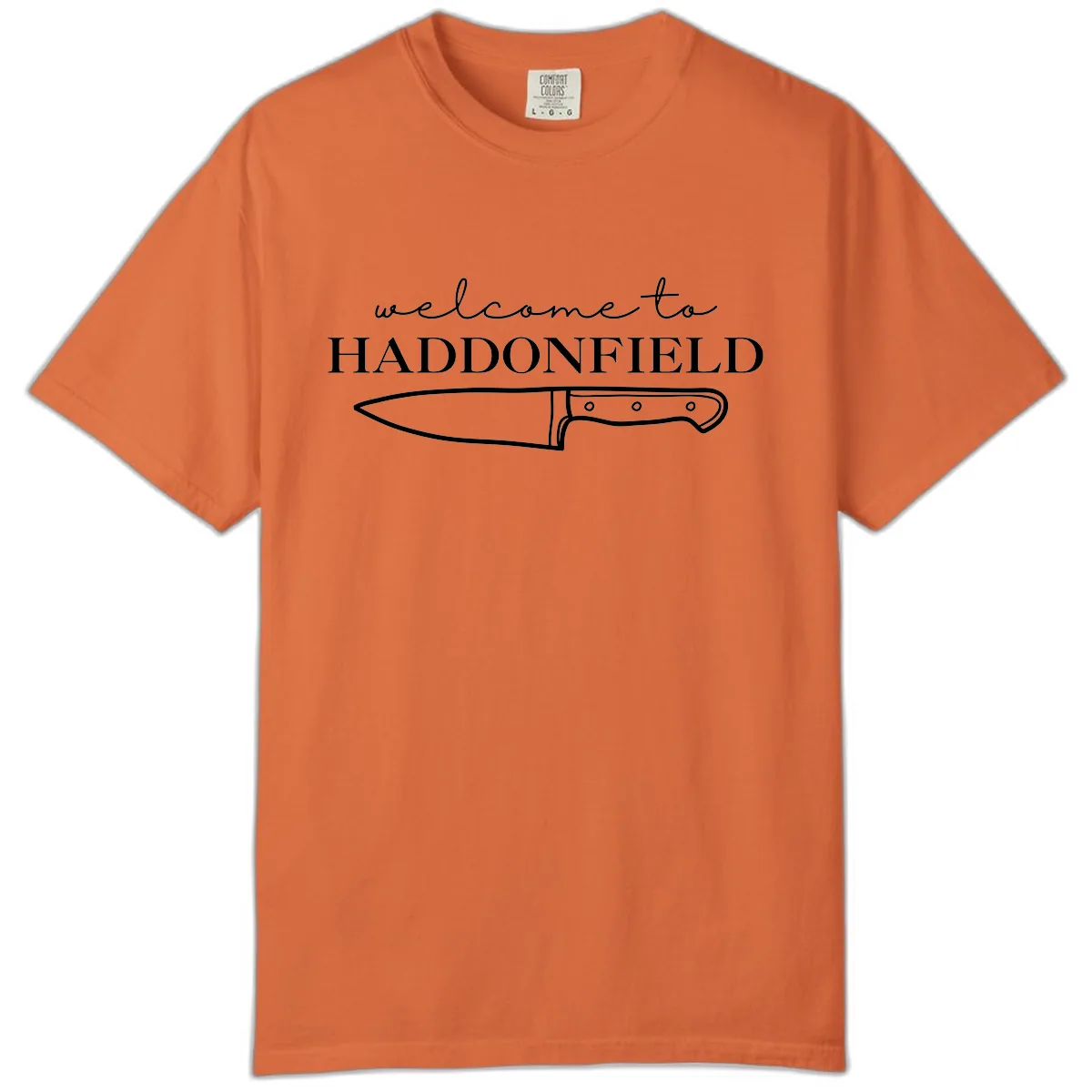 Welcome To Haddonfield Halloween Knife Design Comfort Color in Burnt Orange