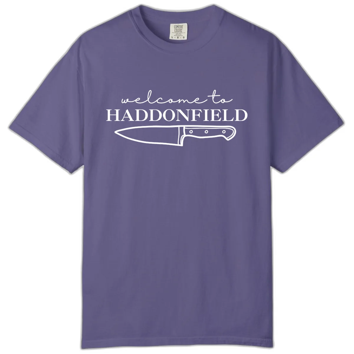 Welcome To Haddonfield Halloween Knife Design Comfort Color in Grape