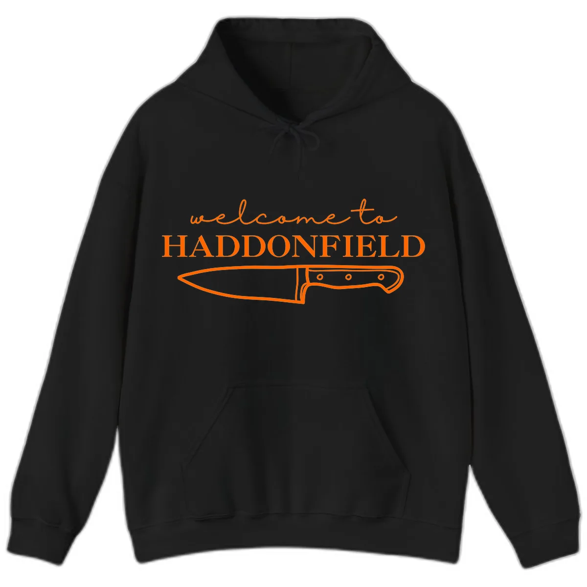 Welcome To Haddonfield Halloween Knife Design Hoodie in Black
