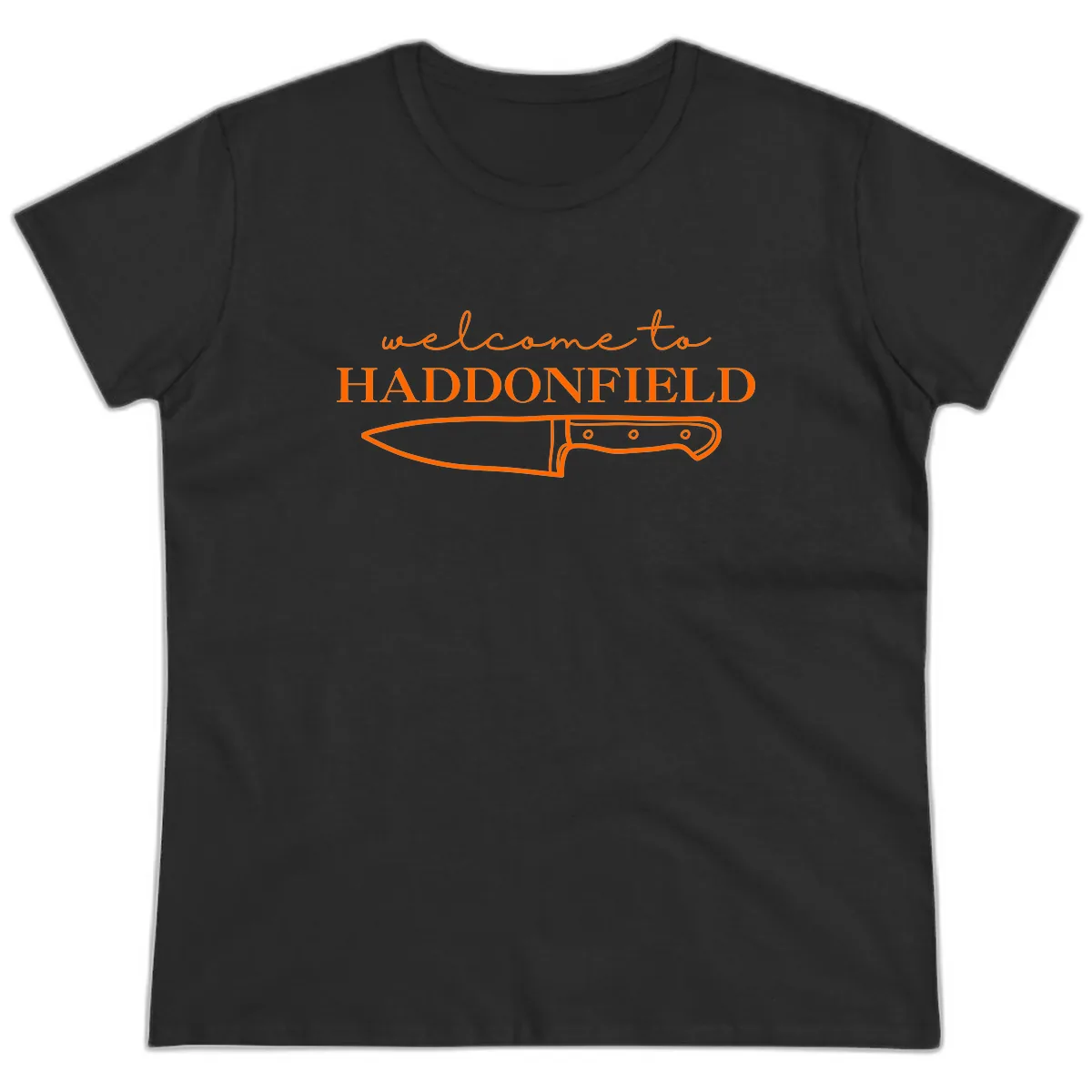 Welcome To Haddonfield Halloween Knife Design Ladies Tee in Black