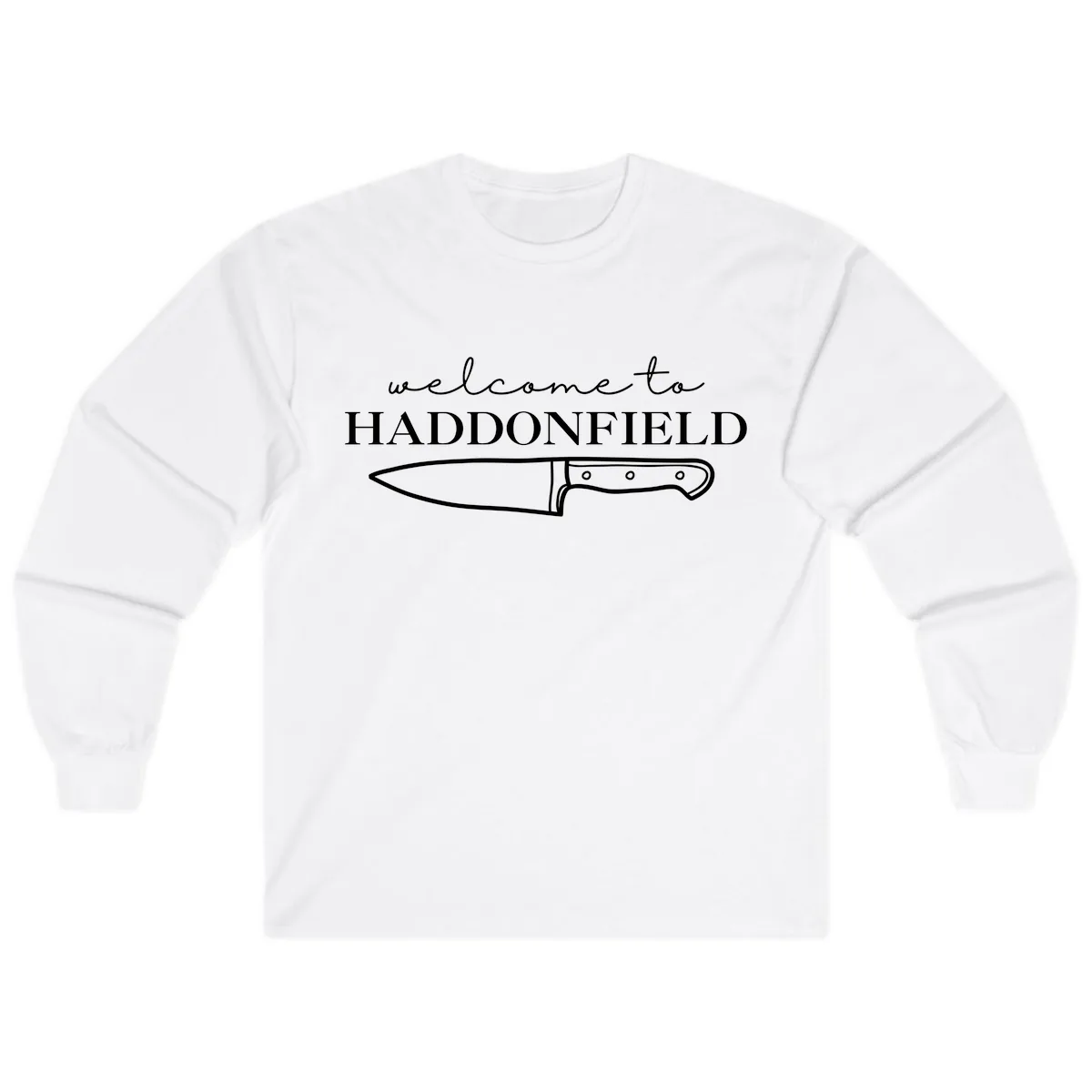 Welcome To Haddonfield Halloween Knife Design Long Sleeve in White