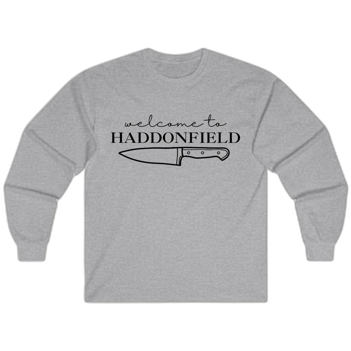 Welcome To Haddonfield Halloween Knife Design Long Sleeve in Sport Grey