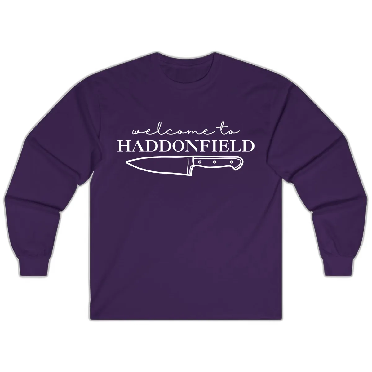 Welcome To Haddonfield Halloween Knife Design Long Sleeve in Purple