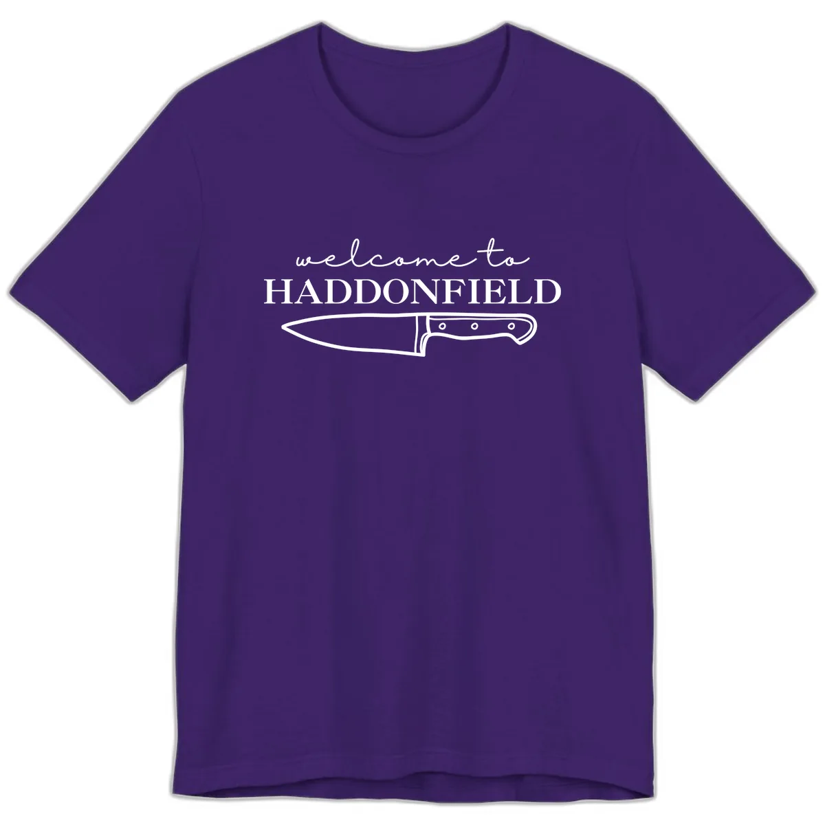 Welcome To Haddonfield Halloween Knife Design Premium T-Shirt in Team Purple