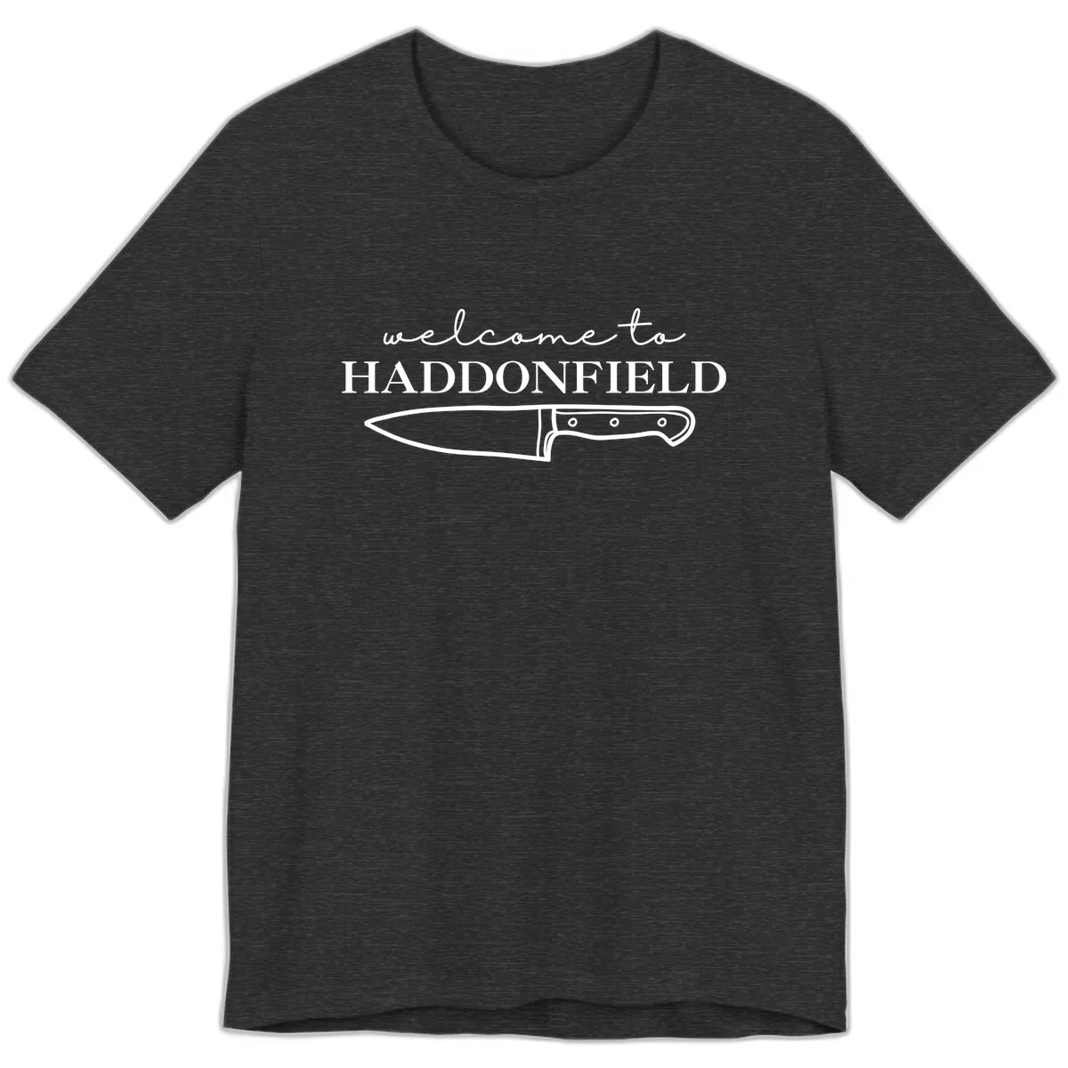 Welcome To Haddonfield Halloween Knife Design Premium T-Shirt in Dark Grey Heather