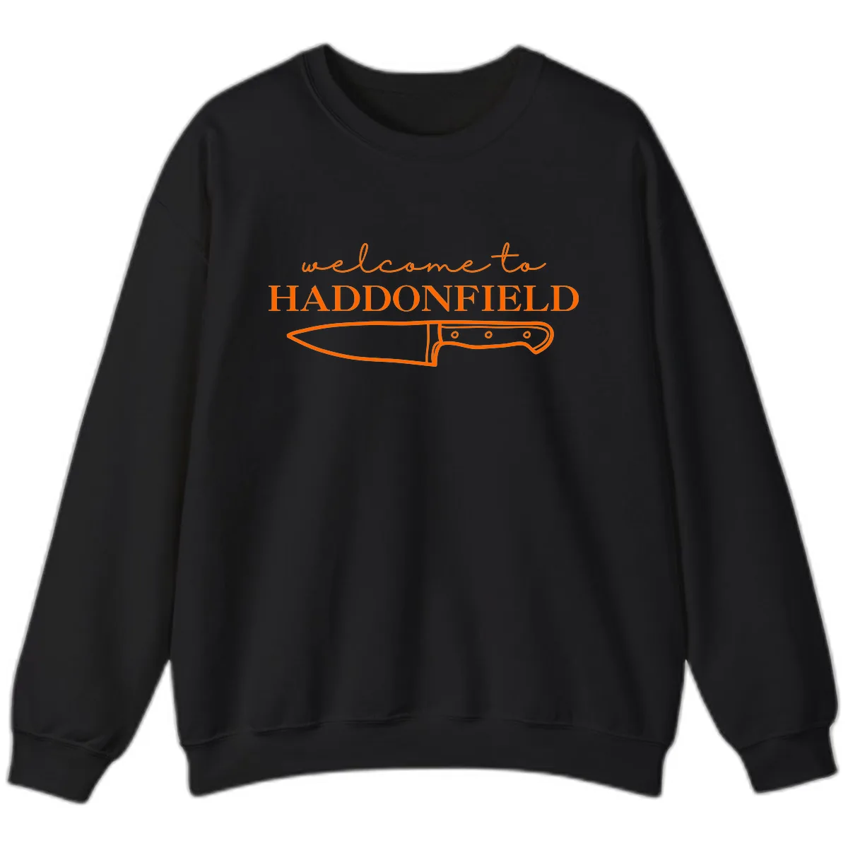 Welcome To Haddonfield Halloween Knife Design Sweatshirt in Black