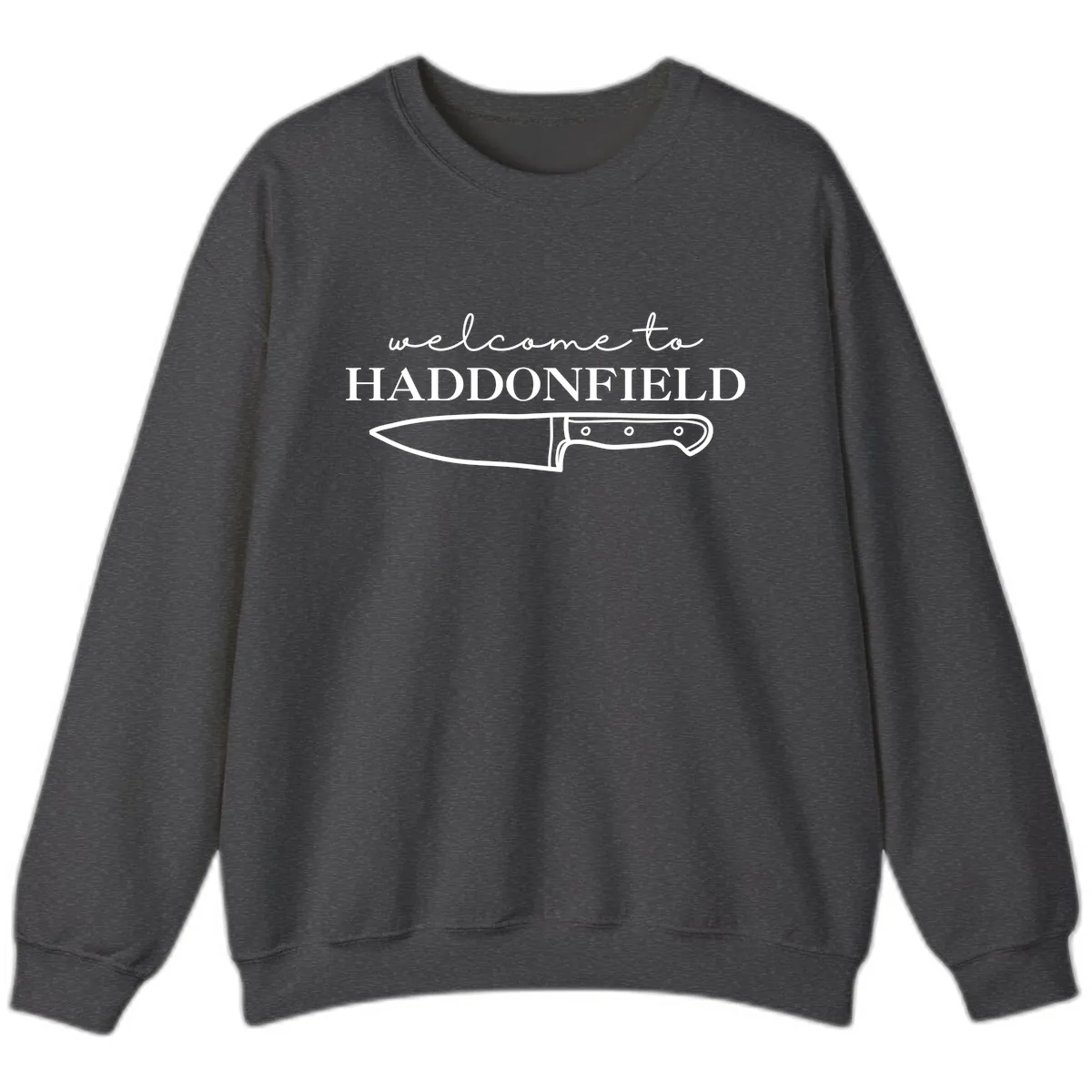 Welcome To Haddonfield Halloween Knife Design Sweatshirt in Dark Heather
