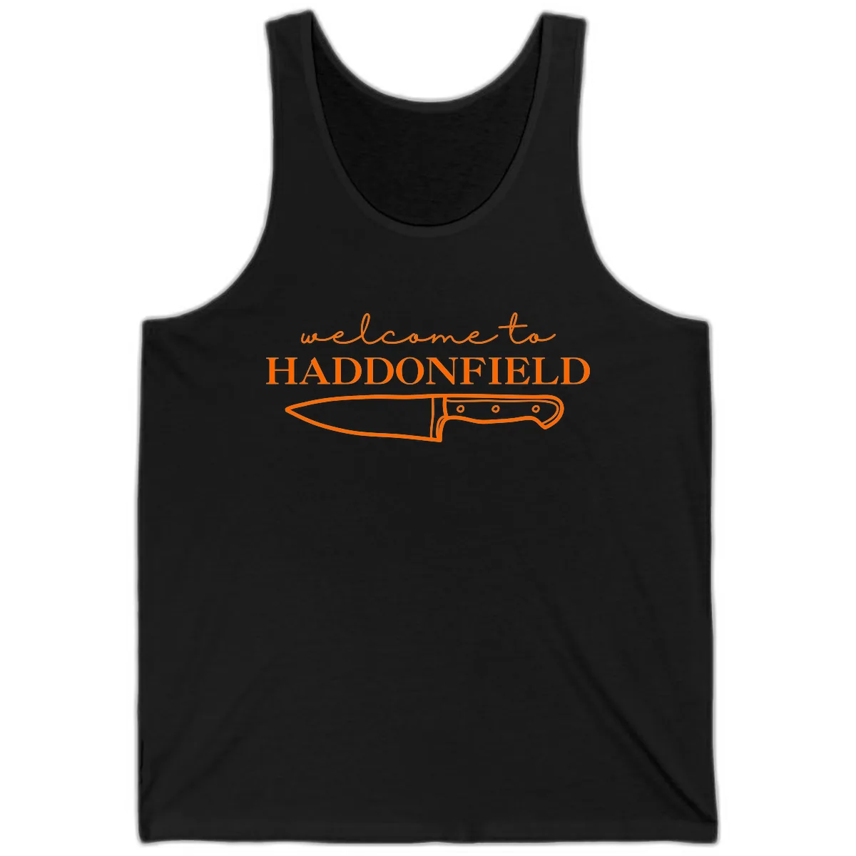 Welcome To Haddonfield Halloween Knife Design Tank in Black