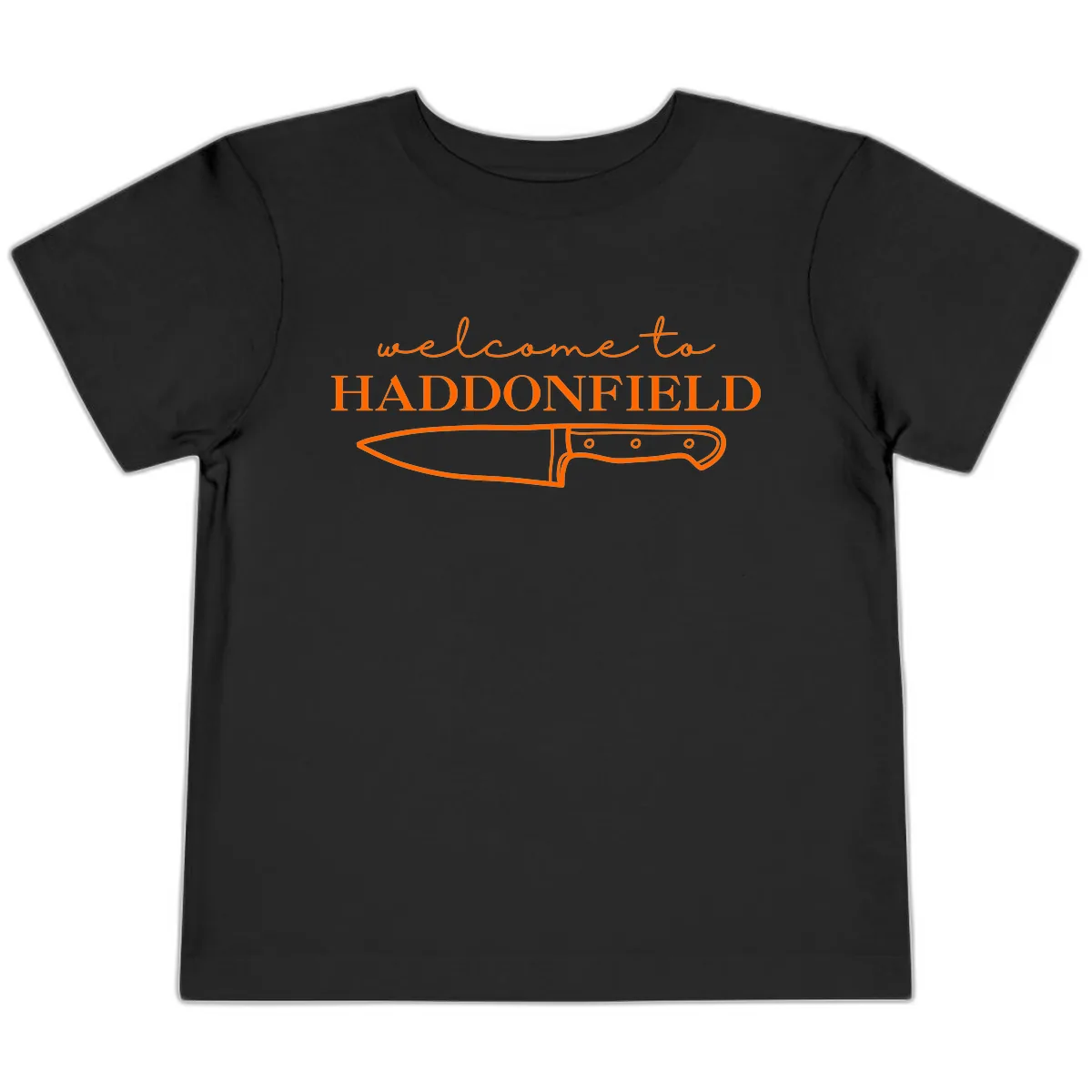 Welcome To Haddonfield Halloween Knife Design Toddler T-Shirt in Black