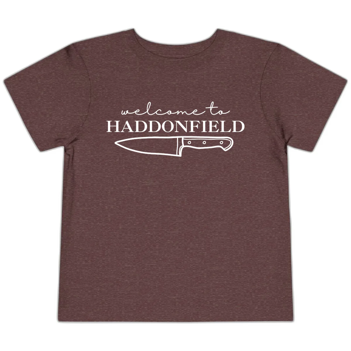 Welcome To Haddonfield Halloween Knife Design Toddler T-Shirt in Heather Maroon