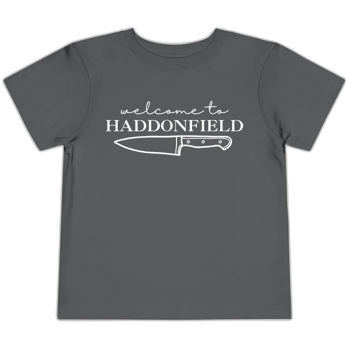 Welcome To Haddonfield Halloween Knife Design Toddler T-Shirt in Asphalt