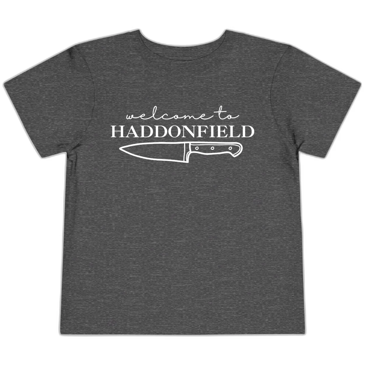 Welcome To Haddonfield Halloween Knife Design Toddler T-Shirt in Dark Heather Grey
