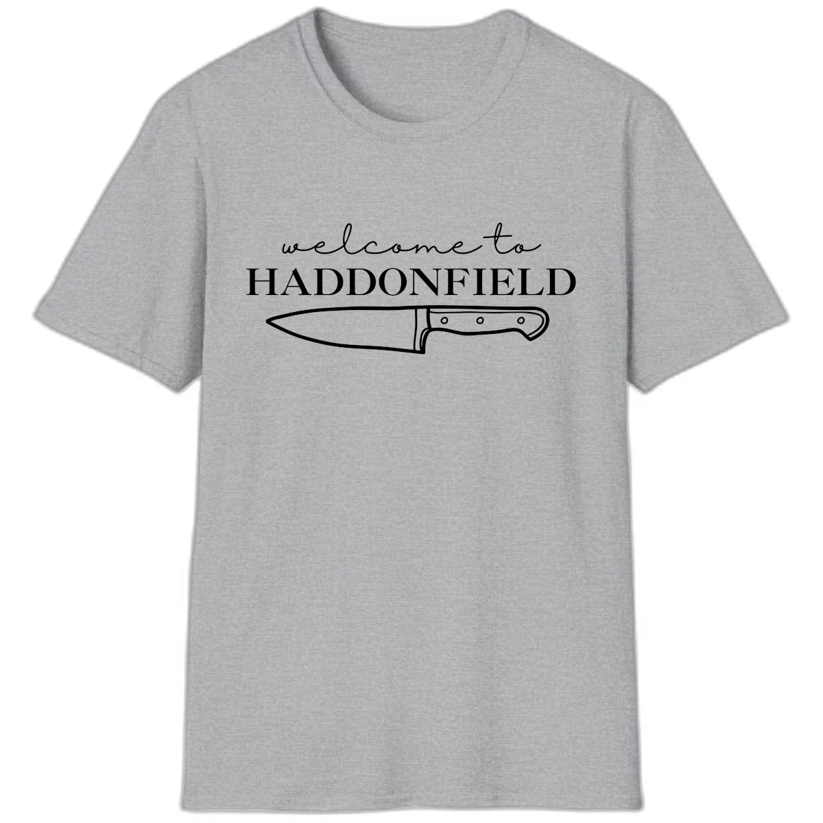 Welcome To Haddonfield Halloween Knife Design T-Shirt in Sport Grey