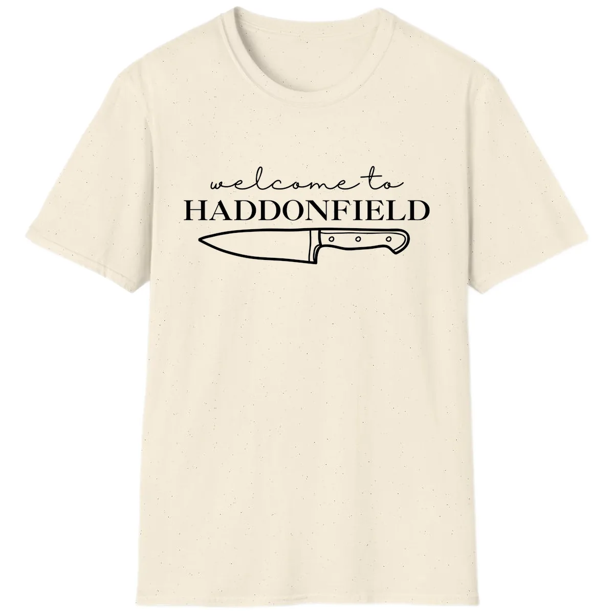 Welcome To Haddonfield Halloween Knife Design T-Shirt in Natural