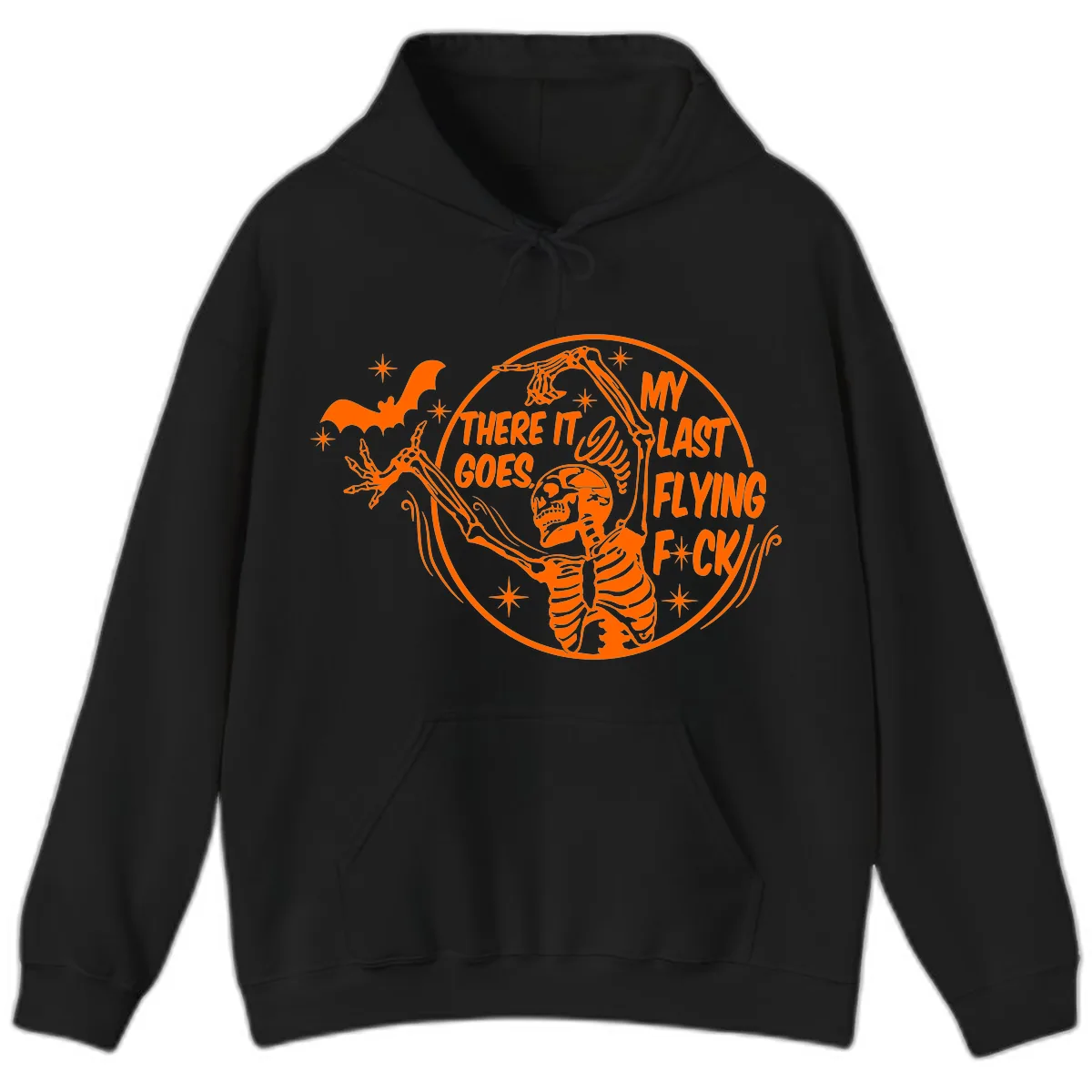 Skeleton's Last Flying F****** Halloween Design Hoodie in Black