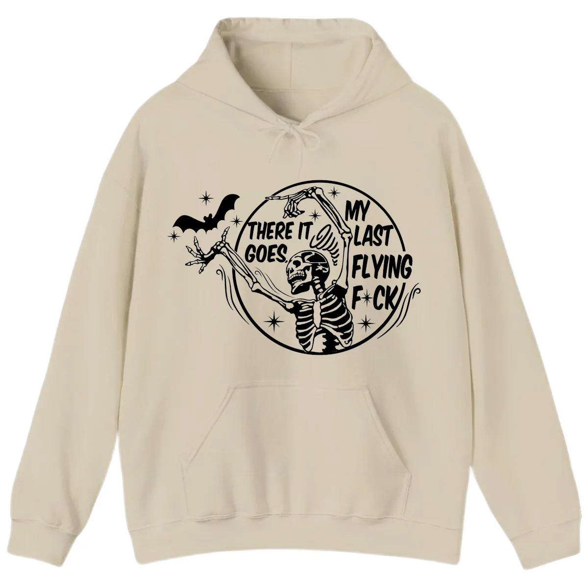 Skeleton's Last Flying F****** Halloween Design Hoodie in Sand