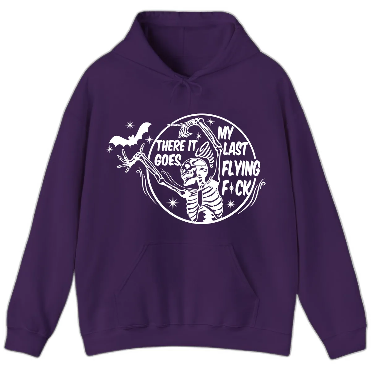 Skeleton's Last Flying F****** Halloween Design Hoodie in Purple