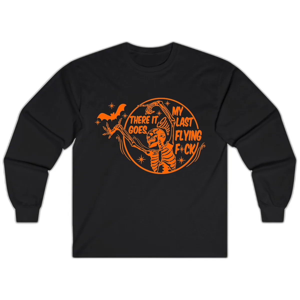 Skeleton's Last Flying F****** Halloween Design Long Sleeve in Black