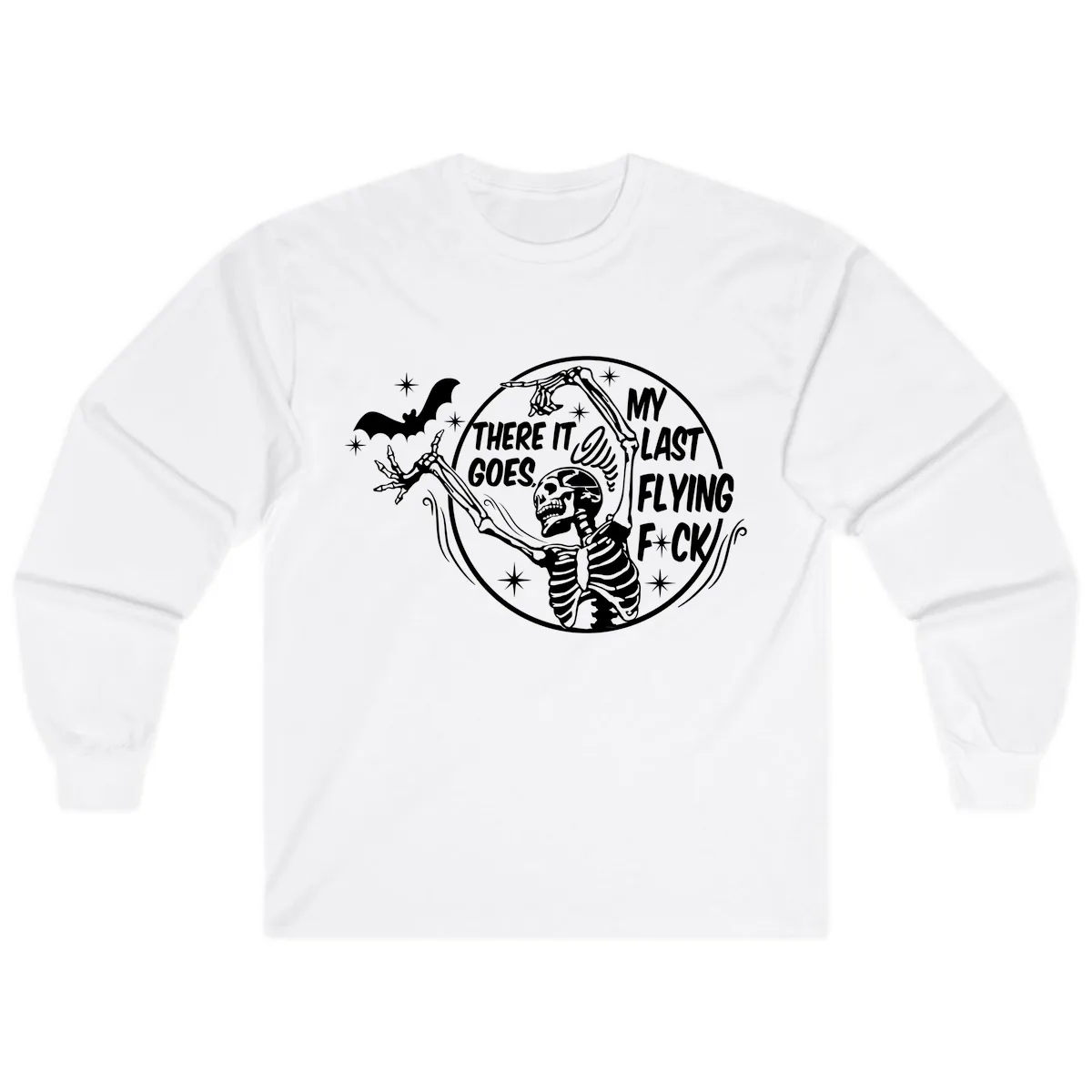 Skeleton's Last Flying F****** Halloween Design Long Sleeve in White