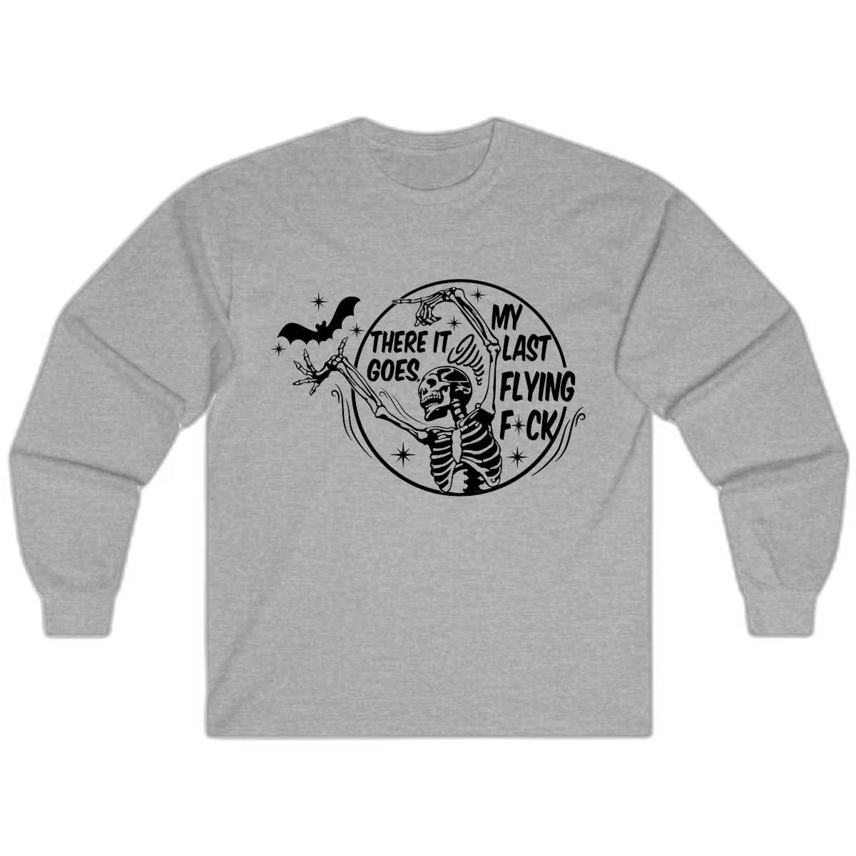 Skeleton's Last Flying F****** Halloween Design Long Sleeve in Sport Grey