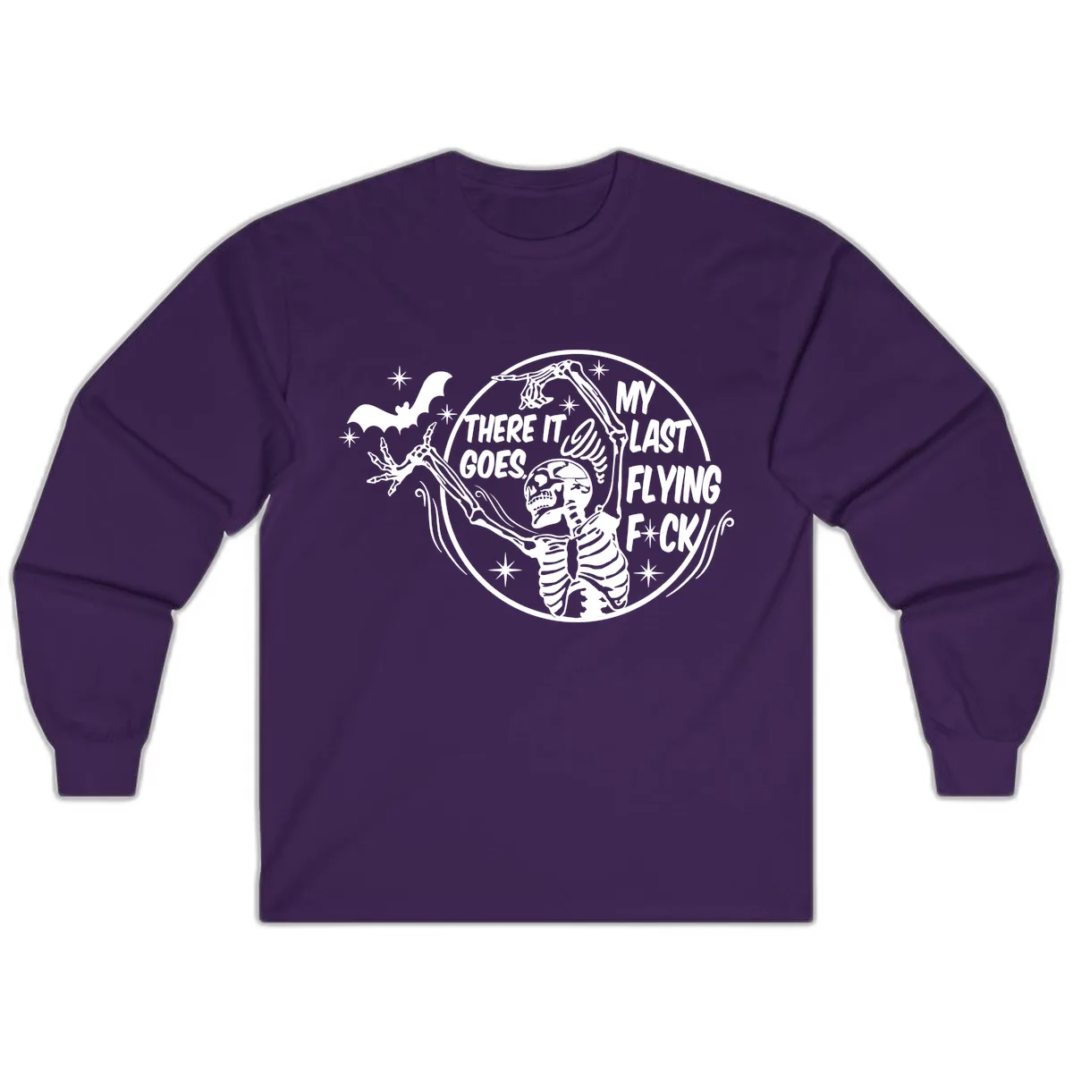 Skeleton's Last Flying F****** Halloween Design Long Sleeve in Purple