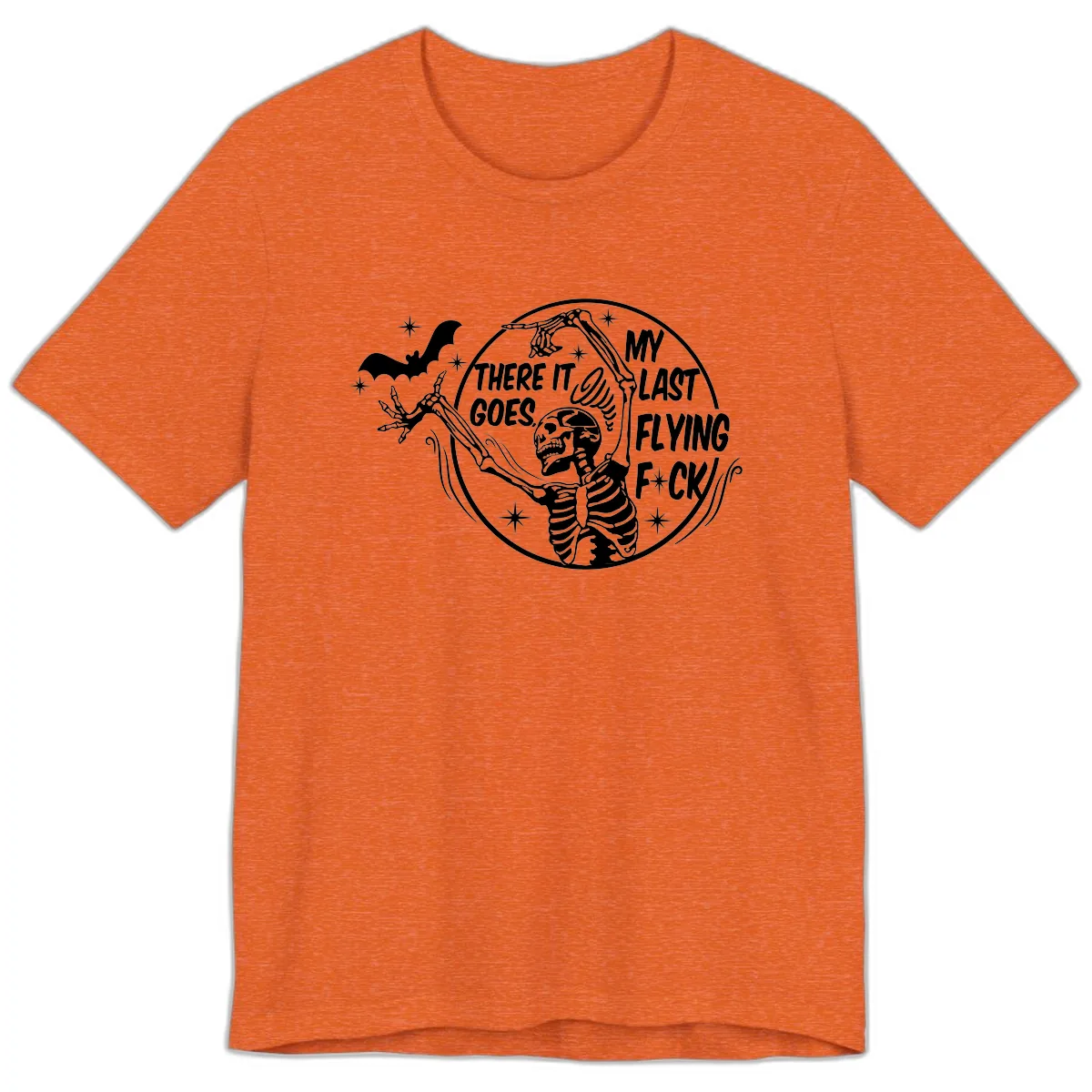 Skeleton's Last Flying F****** Halloween Design Premium T-Shirt in Heather Orange