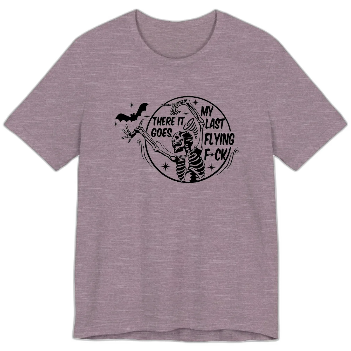 Skeleton's Last Flying F****** Halloween Design Premium T-Shirt in Heather Purple