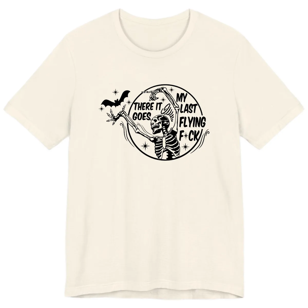 Skeleton's Last Flying F****** Halloween Design Premium T-Shirt in Natural