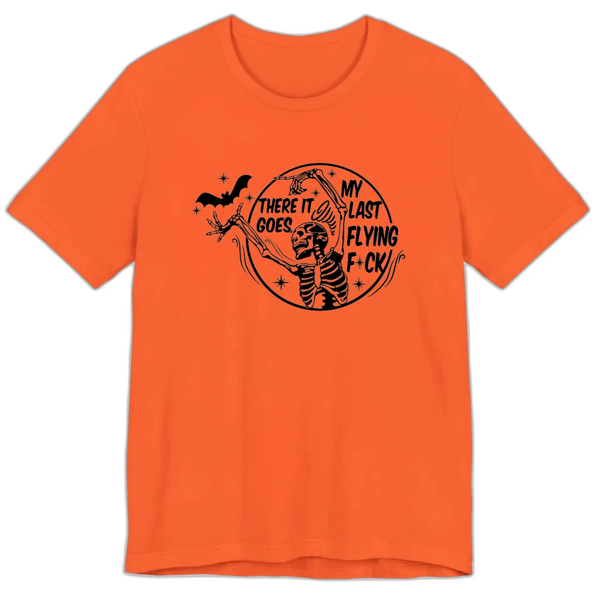 Skeleton's Last Flying F****** Halloween Design Premium T-Shirt in Orange