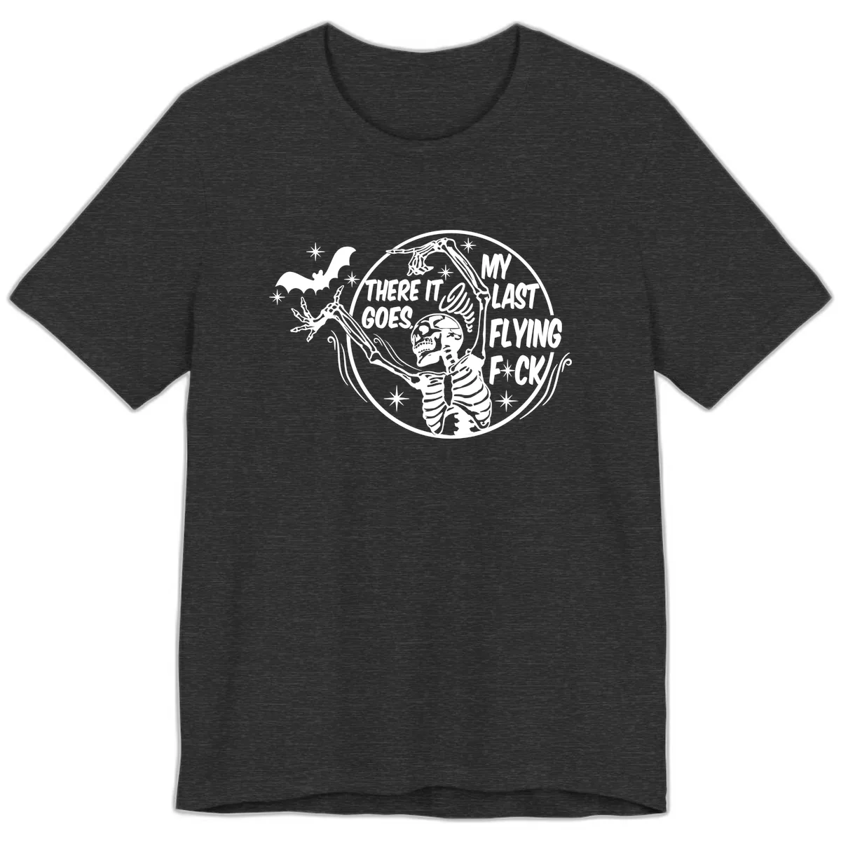 Skeleton's Last Flying F****** Halloween Design Premium T-Shirt in Dark Grey Heather