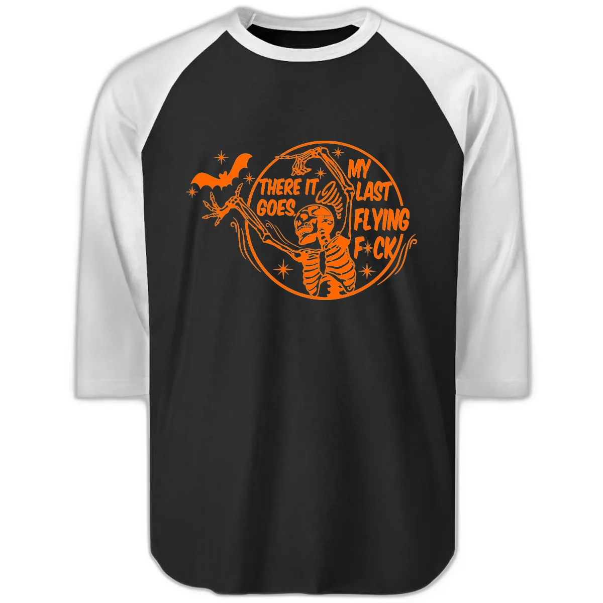 Skeleton's Last Flying F****** Halloween Design Raglan 3/4 in Black White