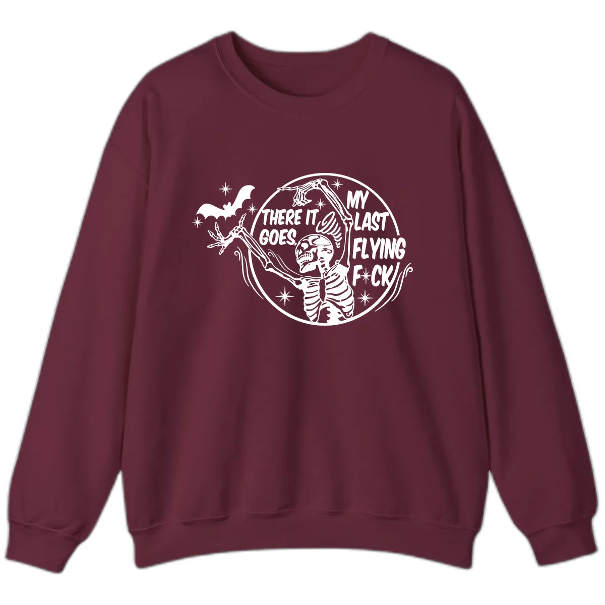 Skeleton's Last Flying F****** Halloween Design Sweatshirt in Maroon