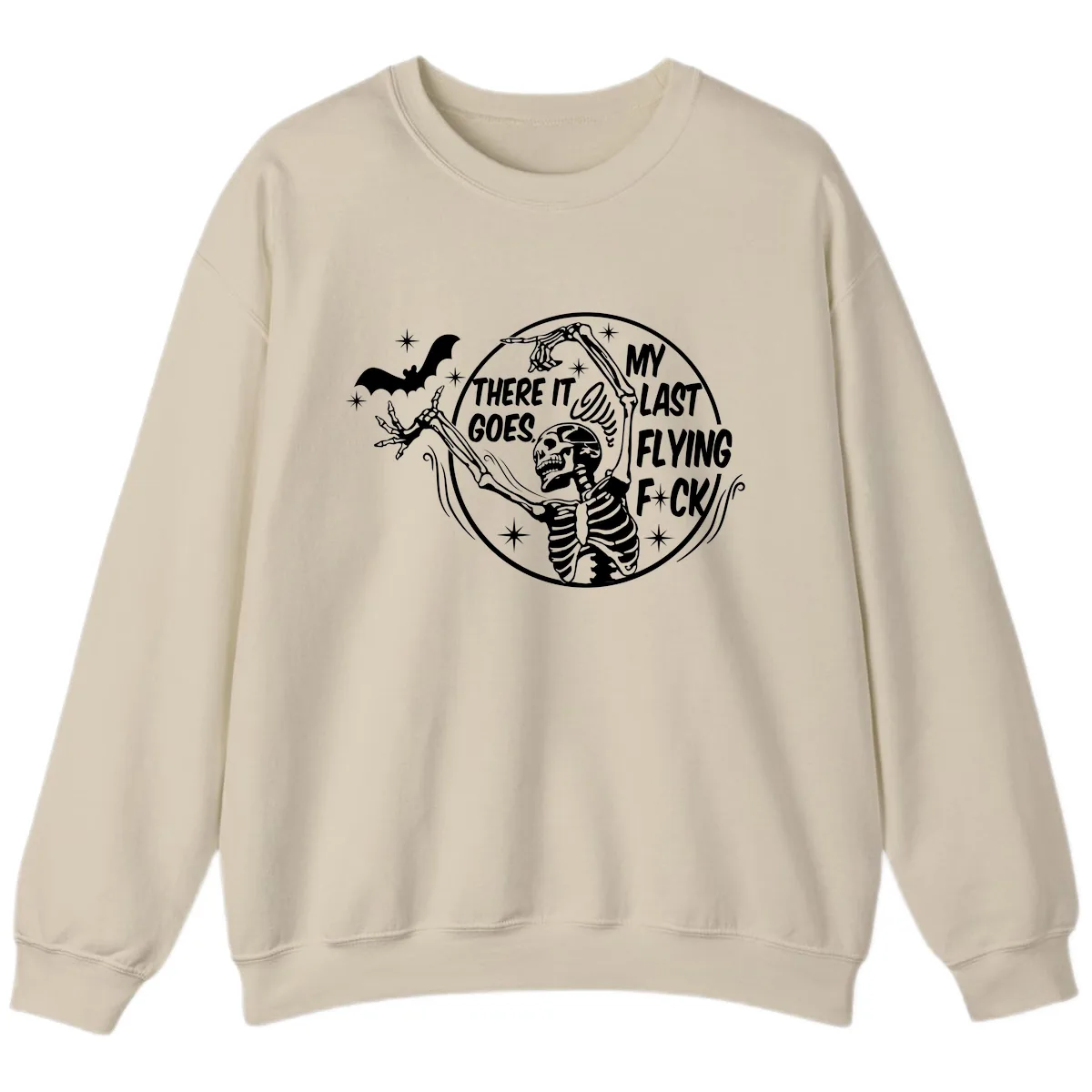 Skeleton's Last Flying F****** Halloween Design Sweatshirt in Sand