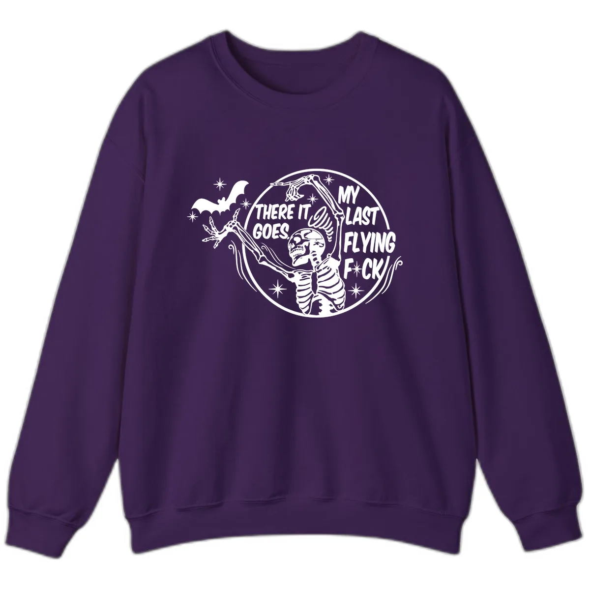 Skeleton's Last Flying F****** Halloween Design Sweatshirt in Purple