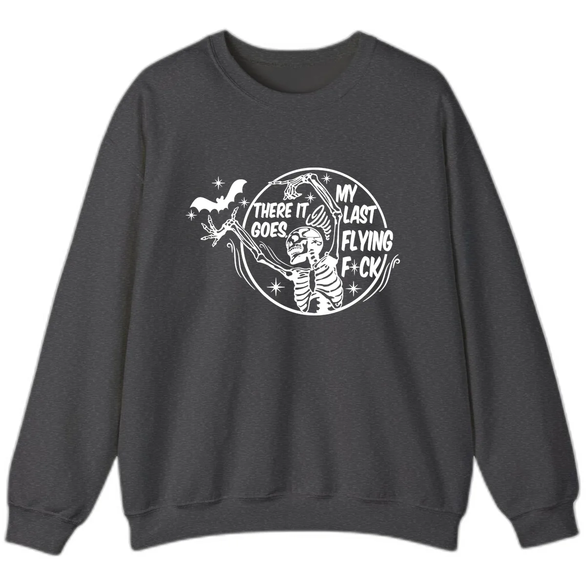 Skeleton's Last Flying F****** Halloween Design Sweatshirt in Dark Heather