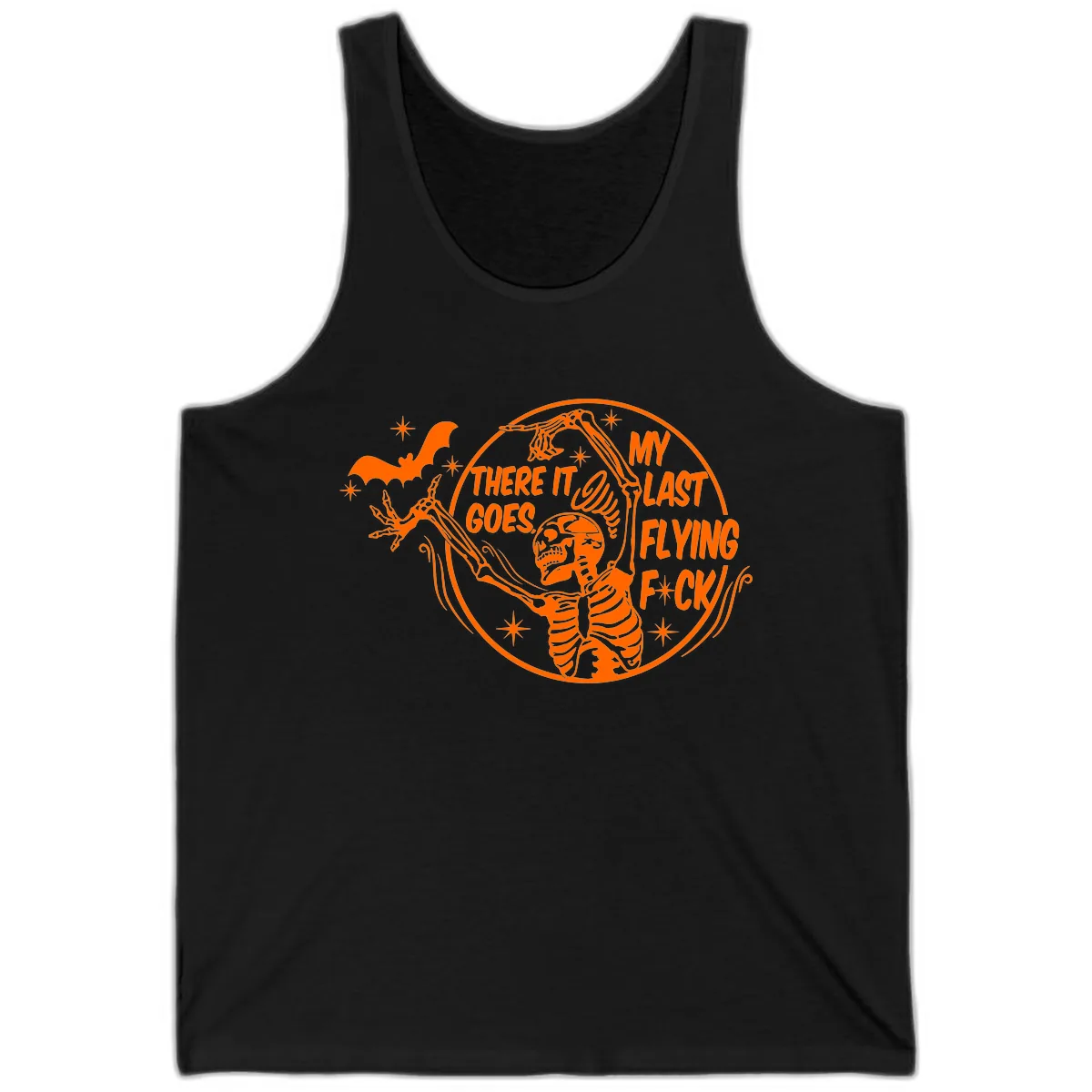 Skeleton's Last Flying F****** Halloween Design Tank in Black